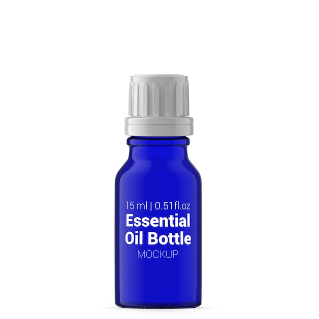 Maquete de frasco de óleo essencial de vidro azul de 15 ml