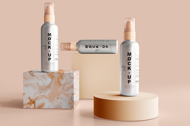 Maquete de frasco de spray cosmético de alumínio