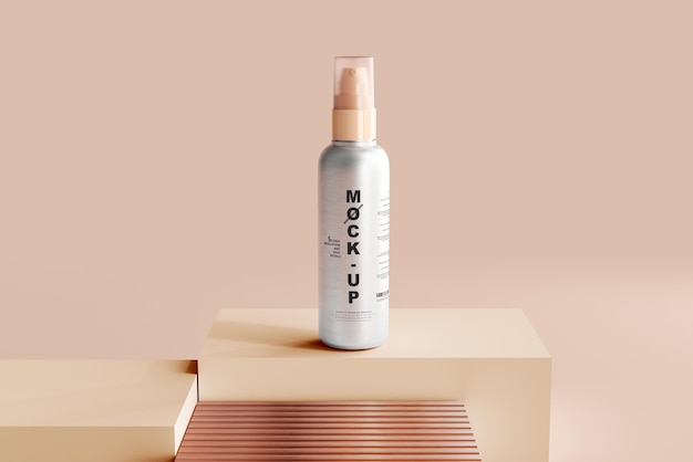 Maquete de frasco de spray cosmético para corpo em alumínio