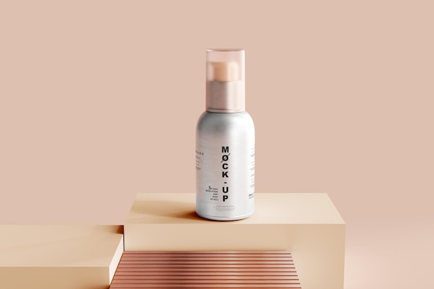 Maquete de frasco de spray cosmético para corpo em alumínio