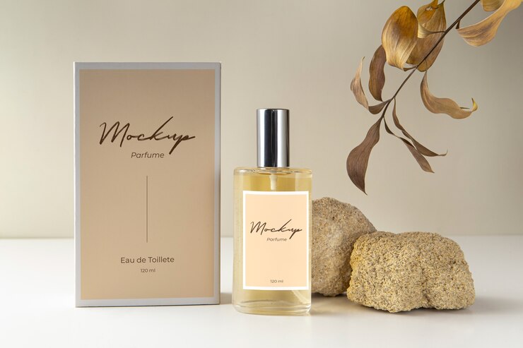 PSD maquete de frasco de vidro de perfume elegante e luxuoso