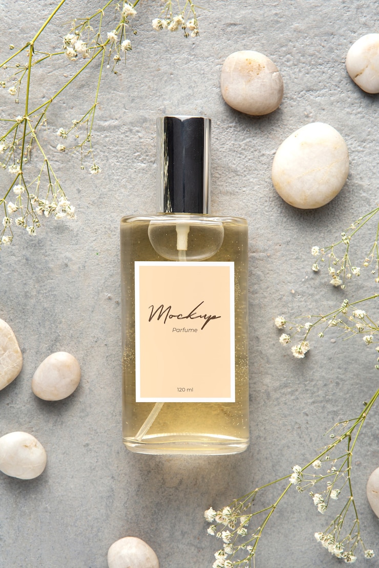 PSD maquete de frasco de vidro de perfume elegante e luxuoso