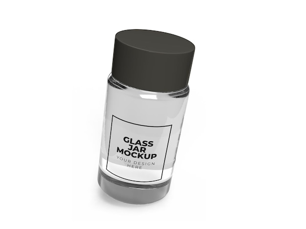 Maquete de frasco de vidro transparente em fundo branco isolado