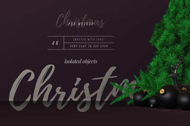 Maquete de fundo de Natal com vista frontal de pinheiro decorativo