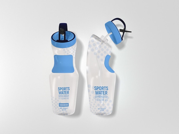 Maquete de garrafa de água esportiva de plástico brilhante transparente