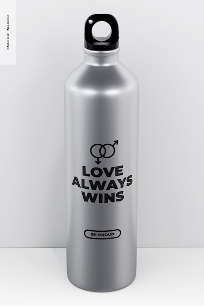 PSD maquete de garrafa de água para celebração do orgulho lgbtiq, vista frontal