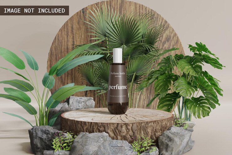 Maquete de garrafa de perfume com exibição de pódio