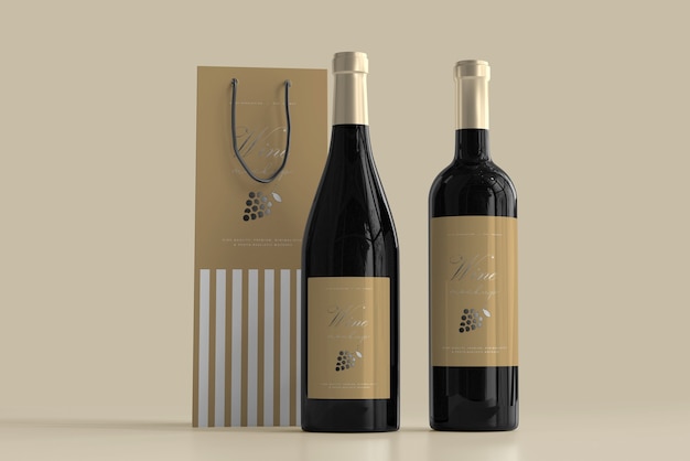 Maquete de garrafa de vinho com bolsa