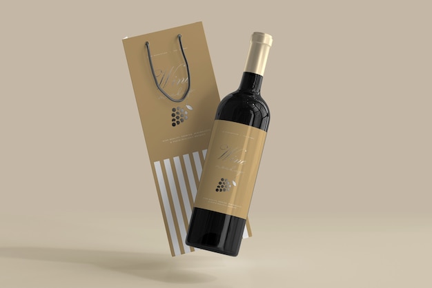 Maquete de garrafa de vinho com bolsa