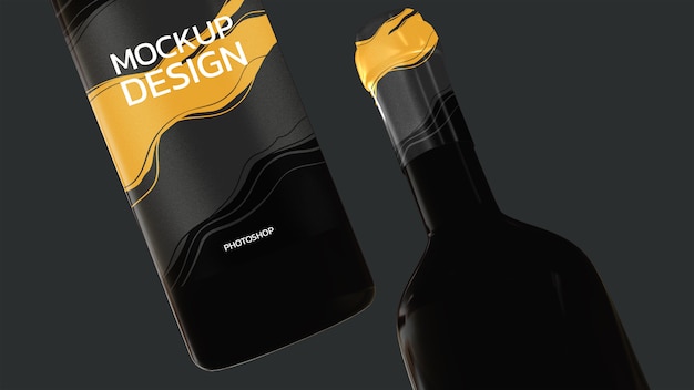 Maquete de garrafa de vinho renderização em 3d realista