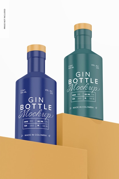 Maquete de garrafas de gin de 500 ml no pódio