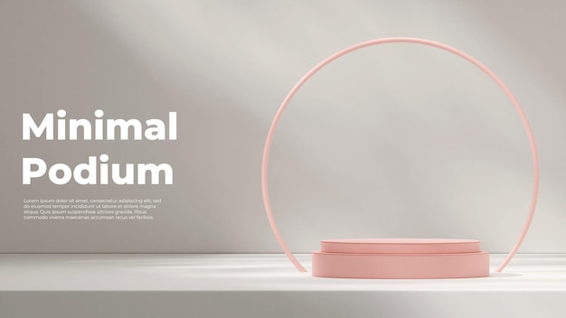 Maquete de imagem de renderização 3d de decoração rosa mínima do pódio na paisagem com pano de fundo do objeto do círculo