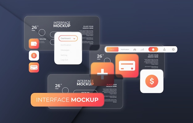 Maquete de interface com efeito de vidro