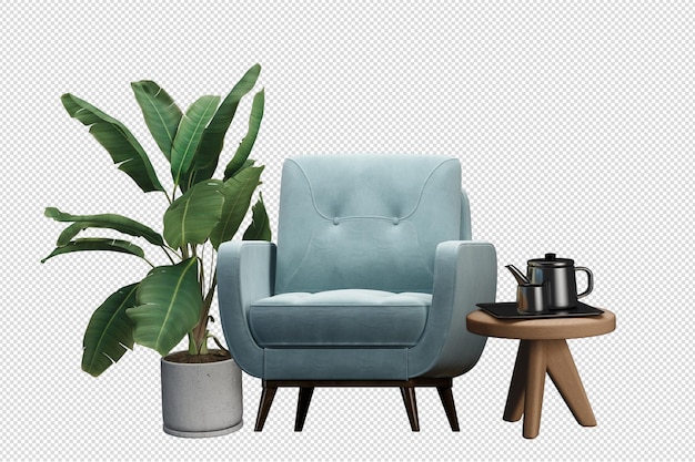 Maquete de interior 3D com renderização isolada