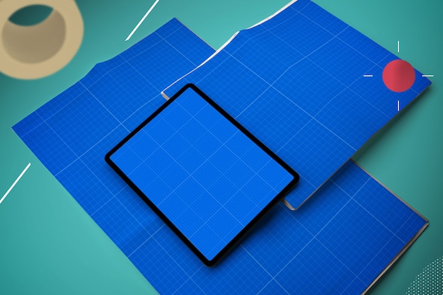 Maquete de jornal e tablet abstrata