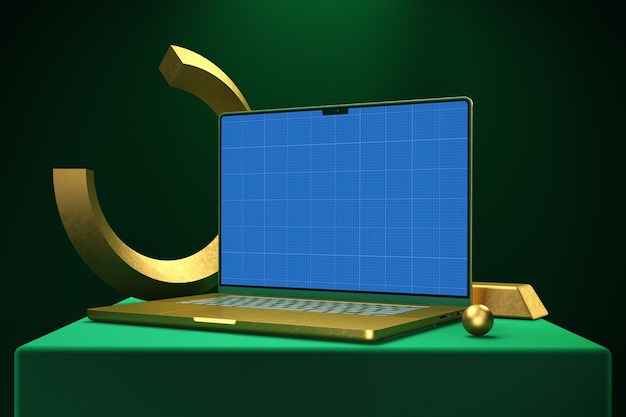 Maquete de laptop dourado