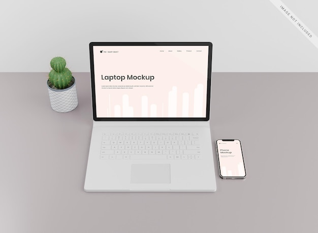 PSD maquete de laptop e telefone de visão realista