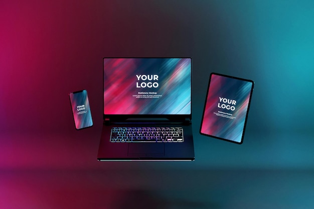 Maquete de laptop para jogos com teclado Rgb Led
