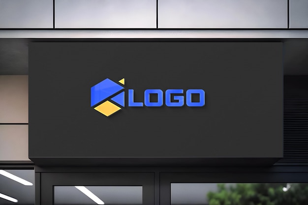 PSD maquete de logotipo 3d fundo escuro de vitrine