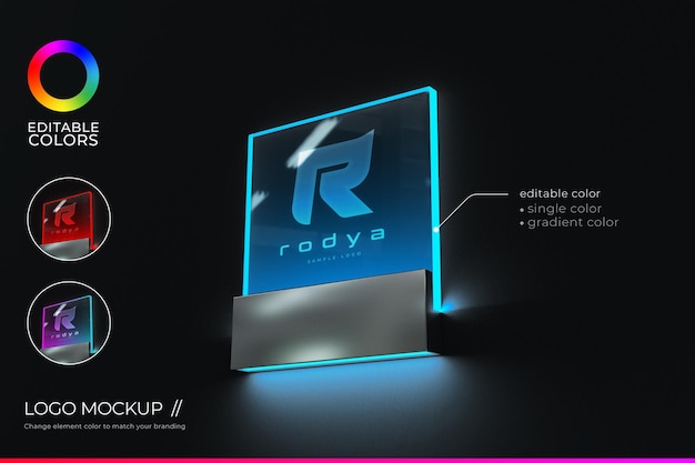 PSD maquete de logotipo de acrílico sinalização em estilo realista com cor editável e gradiente