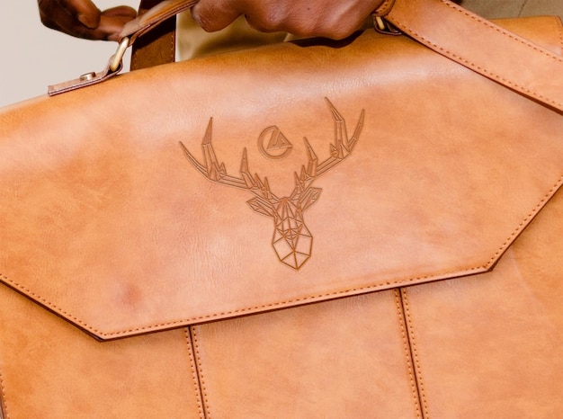 PSD maquete de logotipo de bolsa com textura de couro