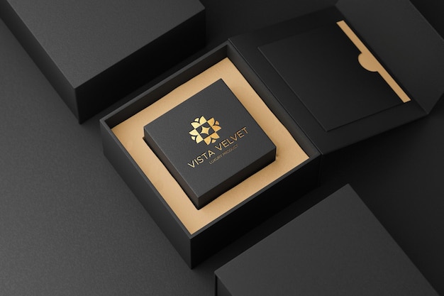 Maquete de logotipo de caixa de embalagem de joias de luxo gravada em relevo