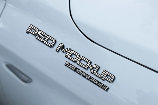 Maquete de logotipo de carro em relevo 3d metálico