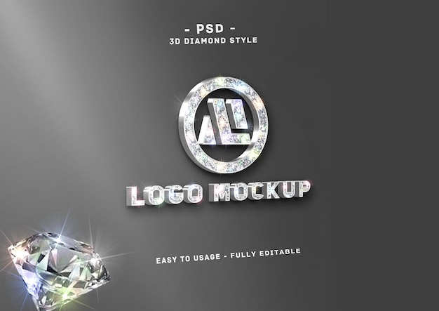 PSD maquete de logotipo de diamante na parede 3d estilo prata