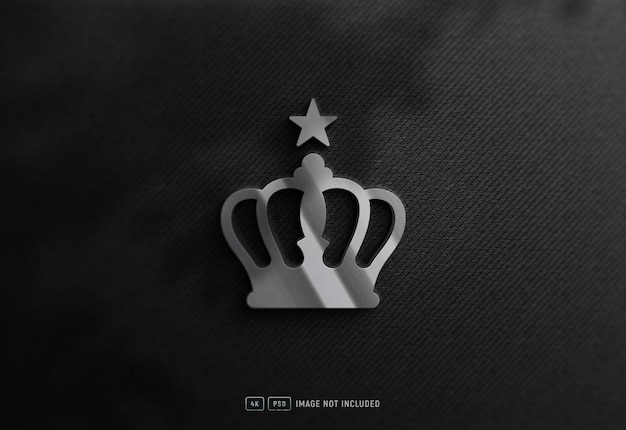 Maquete de logotipo de metal 3d de luxo em tecido preto texturizado
