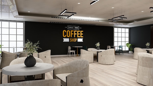 maquete de logotipo de parede de café com mesa