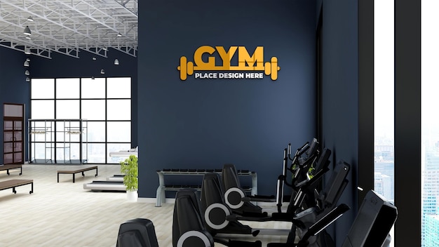 Maquete de logotipo de parede na academia moderna ou sala de fitness
