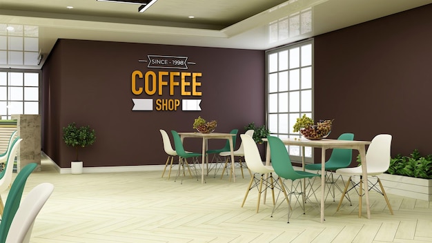 PSD maquete de logotipo de placa de parede de café na sala de reuniões do café ou restaurante