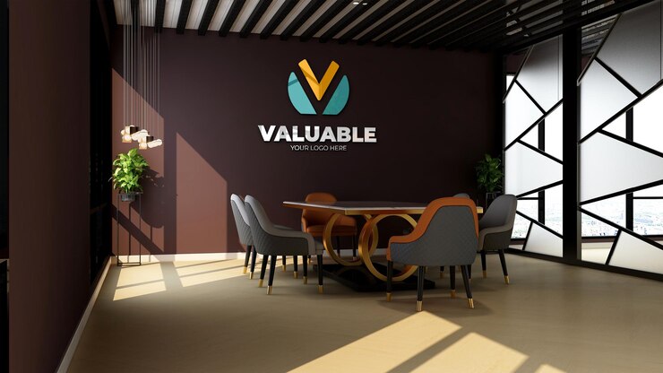 maquete de logotipo na sala de reuniões do escritório