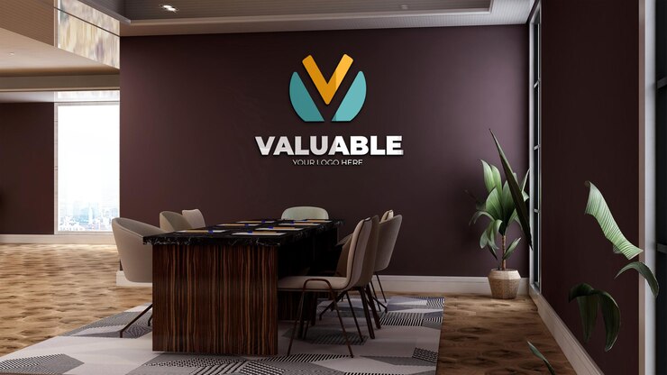 maquete de logotipo na sala de reuniões do escritório