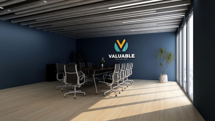 maquete de logotipo na sala de reuniões do escritório