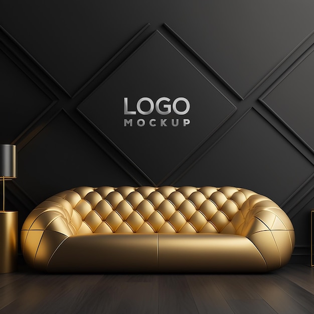 Maquete de logotipo Sing em preto e dourado com moldura de maquete de fundo luxuoso