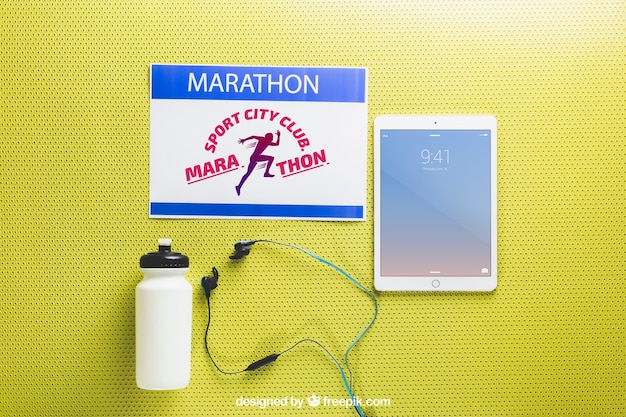 Maquete de maratona com tablet