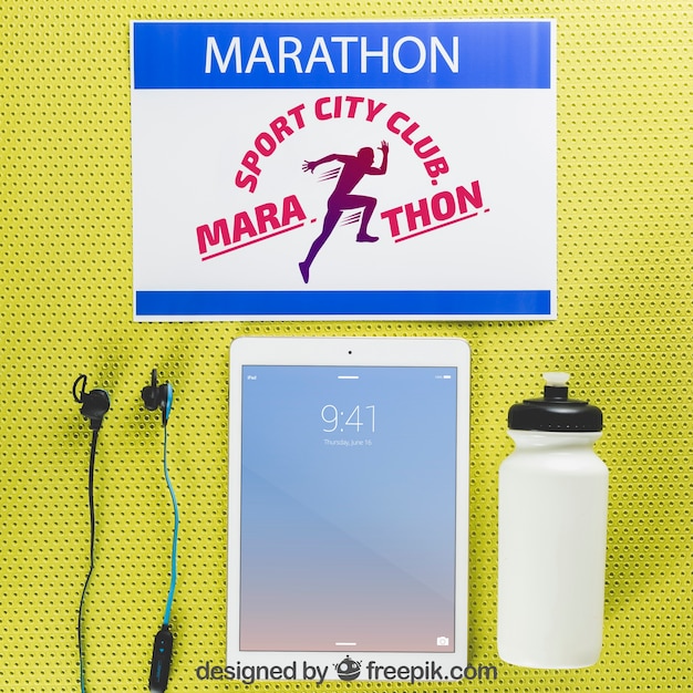 Maquete de maratona com tablet