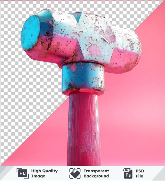 PSD maquete de martelo de objeto transparente em fundo rosa