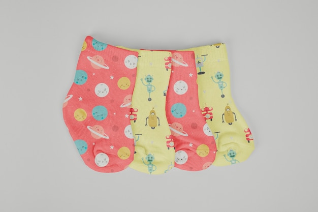 Maquete de meias de bebê minimalista