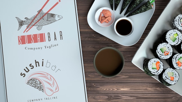 PSD maquete de menu criativo sushi bar