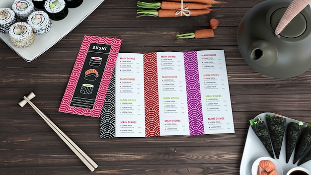 PSD maquete de menu criativo sushi bar