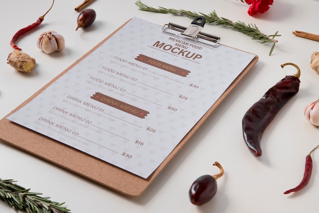 Maquete de menu de comida mexicana