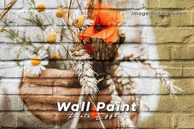 PSD maquete de modelo de efeito de foto de pintura de parede de tijolos