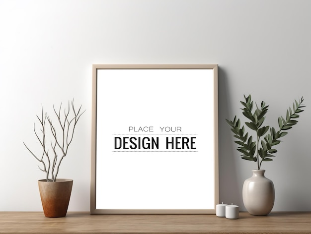 Maquete de moldura de foto PSD com planta de casa