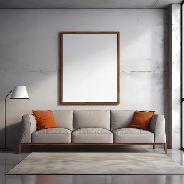 PSD maquete de moldura de imagem psd pendurada na moderna sala de estar minimalista gerada ai