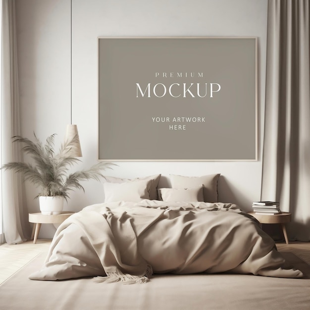 PSD maquete de moldura em um quarto de estilo minimalista bege com uma paleta de cores naturais