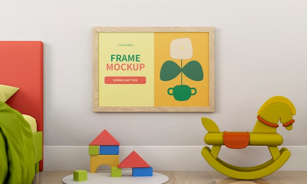 Maquete de moldura no quarto infantil