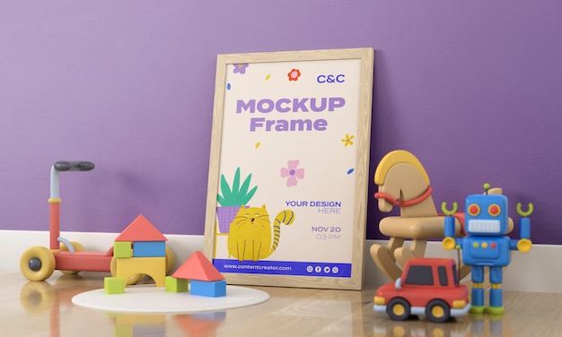 PSD maquete de moldura no quarto infantil