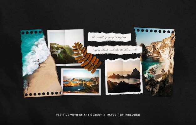 Maquete de Moodboard de Molduras de Filme Fotográfico Rasgado de Viagem